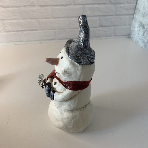 Kevin Smith Snowman Figure Folk Art Black Hat Scarf Snowflake Wand Glittered 6” - Picture 6 of 9